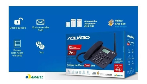 Imagem 3 de 5 de Kit Telefone Rural 2 Chip Quadriband Aquario 42s Cabo 15 Mt