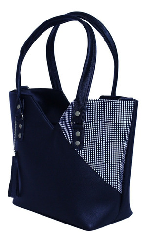 Bolso De Dama Tote Amplia Color Negro Con Blanco Casual