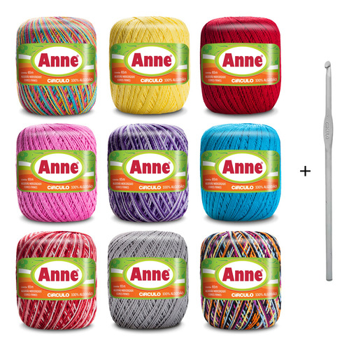Kit 9 Linha Fio Anne 65m Para Tricô Crochê Cores Sortidas