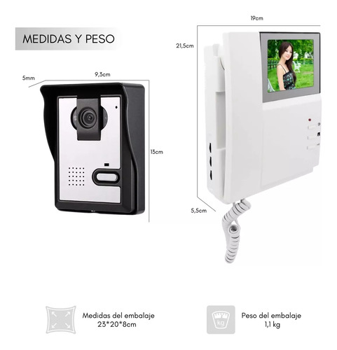 Citofono Timbre Video Portero Vision Nocturna Monitor Camara El Sistema De Timbre Intercomunicador De Vídeo Dispone De Cámara Y Monitor Lcd Cámara De Visión Nocturna De 700tvl Cmos De Alta Resolución