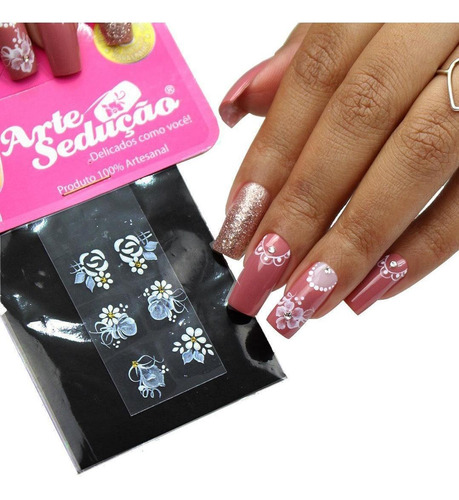 Imagem 2 de 2 de Kit 100 Adesivos Unhas Arte Sedução, Artesanal, Branquinho