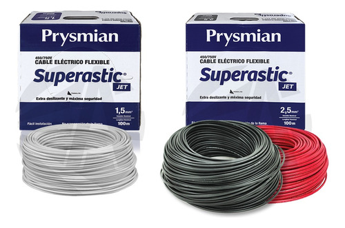Cable Unipolar Prysmian 2.5mm Negro Y Rojo+1.5mm Blanco X100