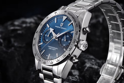 Reloj Hombre Pagani Design Pd-1766 Crono Sumergible Plateado Plateado Azul