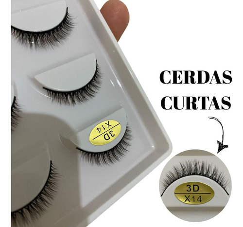 Cartela Com 5 Pares De Cílios Postiços 3d X14 Cerdas Curtas