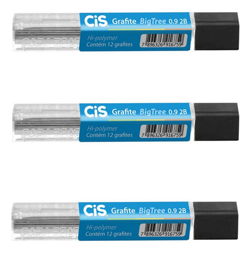 Kit Grafite 0.9mm 2b Cis Hi-polymer 3 Estojos C/ 12 Grafites
