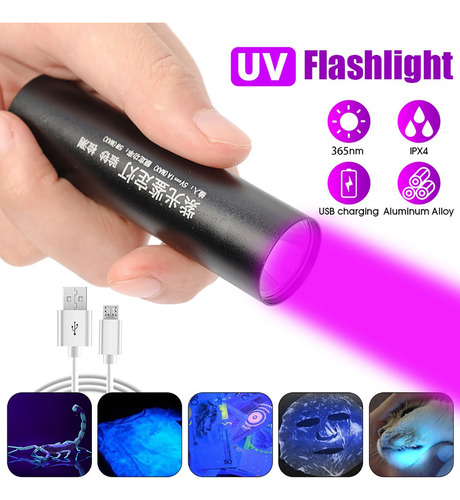 Mini Linterna Uv De 365 Nm, Linterna Led, Lámpara Usb Con Lu