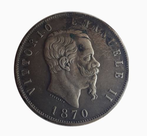 Moneda Italiana 1870 5 Liras