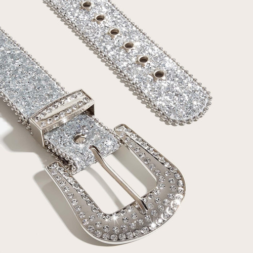 Cinturón De Diamantes De Imitación Con Ojal, Hebilla De