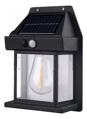 Farol Solar De Pared + Sensor Movimiento Luz Cálida Exterior Color Negro