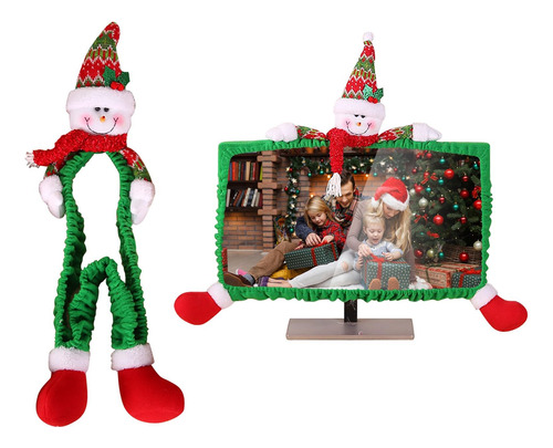 Funda Monitor Computadora Navidad Decoracion Papa Noel Nieve