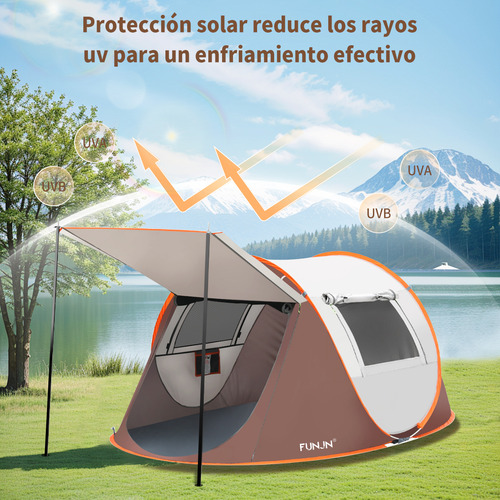 Carpa Tienda De Campaña Funjn para 6 Personas Instalación Fácil Impermeable Protección Solar Ost070300 Naranja
