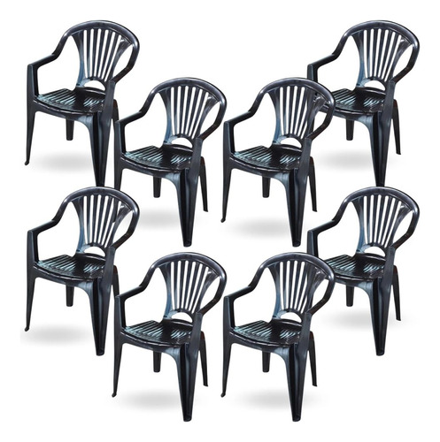 Kit 8 Cadeiras Poltrona Preta Em Plástico Suporta Até 156 Kg
