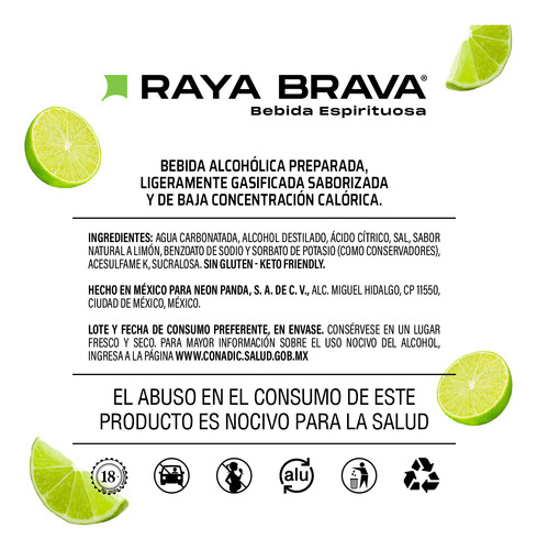 Raya Brava Limón Verde - 12 Pack (4.5% Alcohol)