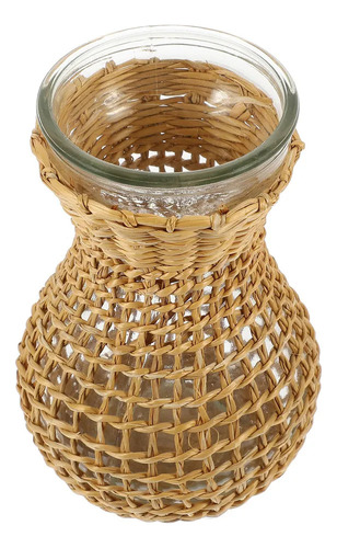 Jarrón De Vidrio Con Decoración Bohemio, Ratán, Hierba