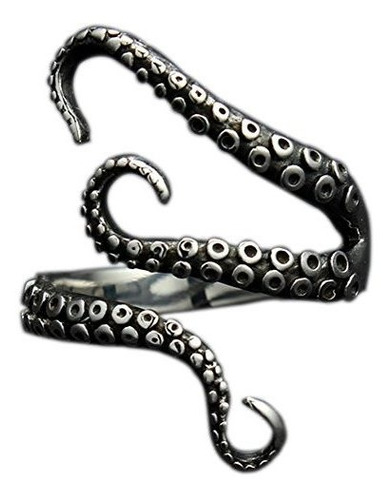 Anillo De Acero Inoxidable 316l Con Pulpo Pirata En Negro