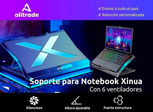 Imagen 2 de 10 de Base Soporte Cooler Notebook 14 A 17p Luz 6 Alturas 6 Fans
