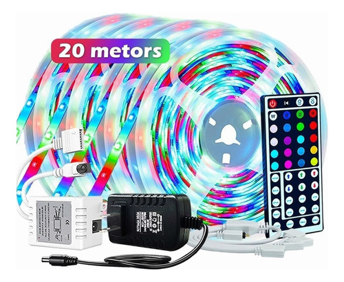 Tira Led Multicolor Luces Led Rgb 20m Control Decorar Cuarto