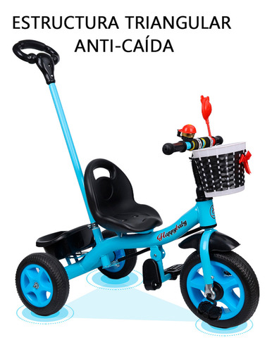 Triciclo Infantil Barra De Empuje 2 En 1 Con Cajuela Nube