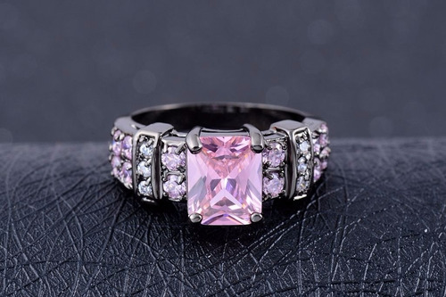 Anillo Acero Negro Purpura Enchapado Circon Piedras Blanco