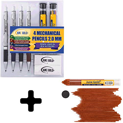 June Gold 4 Premium 2.0 Mm 2b Mechanical Pencils, 36 2b