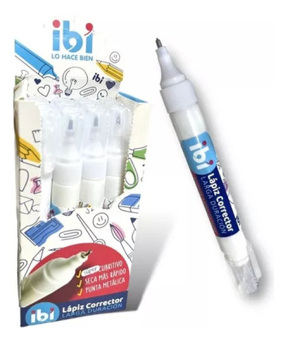 Corrector En Lápiz Ibi 5 Ml. Punta Metálica X 12 Unidades