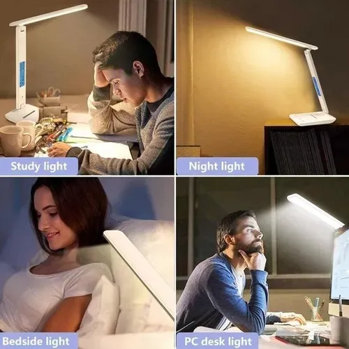 Lámpara Escritorio Táctil Plegable Led Hora Temperatura Estructura Blanco