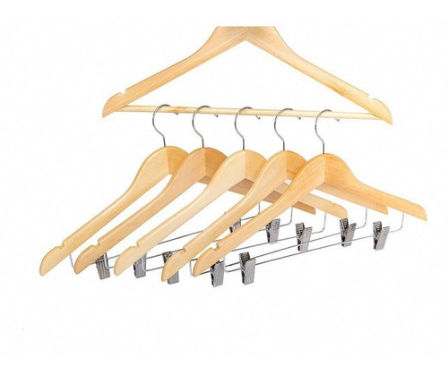 Kit 10 Cabides Luxo Madeira Marfim C/ Prendedor P/ Closet
