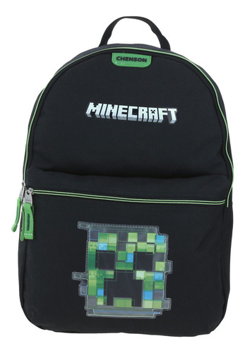 Mochila Grande Escolar Chenson Minecraft Creeper Mc65725-3 Coleccion Cara Mc Color Negro