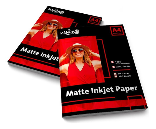 Papel A4 220gr 100 Hojas Grueso Matte Bifaz Doble Faz Para Laser / Inkjet Panda A Color Blanco