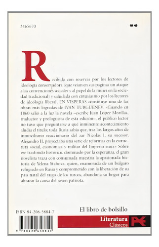 En vísperas (El libro de bolsillo - Literatura), de Turguênev, Ivan. Alianza Editorial, tapa pasta blanda, edición edicion en español, 2005