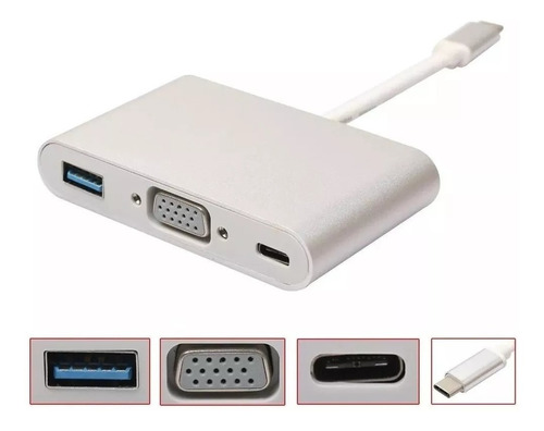 Adaptador Usb Tipo C A Vga + Usb 3.0 Tipo C 3 En 1 Multiport