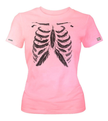 Camiseta Plumas Costillas Esqueleto Dama Mujer Inp Edc 