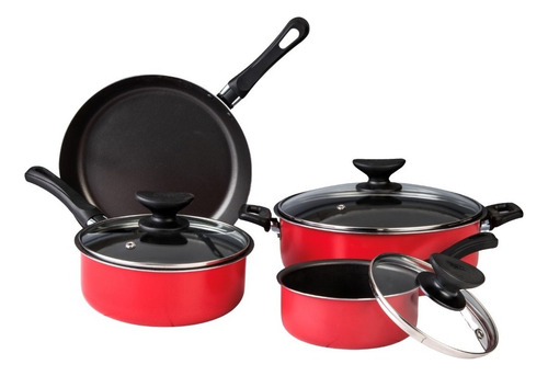 Batería De Cocina Roja De Aluminio Cinsa Antiadherente 7 Pzs Color Rojo
