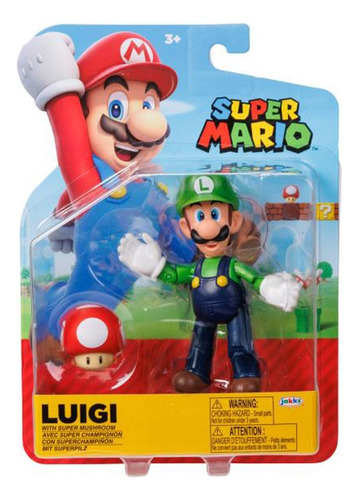 Super Mario Luigi Con Superchampiñon 11 Cm Jakks Pacific