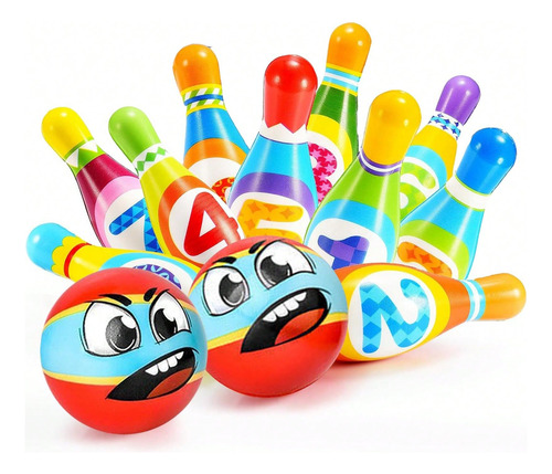 Juego De Boliche Infantil,kit Con 10 Bolos Y 2 Bolas
