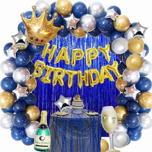 Decoraciones de fiesta de cumpleaños número 18, globos de feliz cumpleaños  18, decoraciones de cumpleaños azul marino para niños y hombres