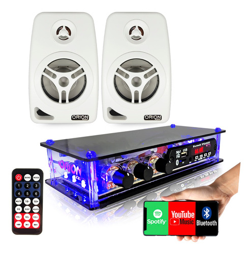 Kit Som Modulo Amplificador Usb Bluetooth + 2 Caixa Acustica