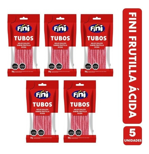 Gomitas Fini - Tubos Sabor Frutilla Ácida Pack X 5 Uni