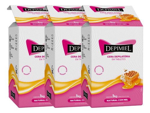 Kit 3 Cera Depilatória Tabletes Natural Com Mel Depimiel