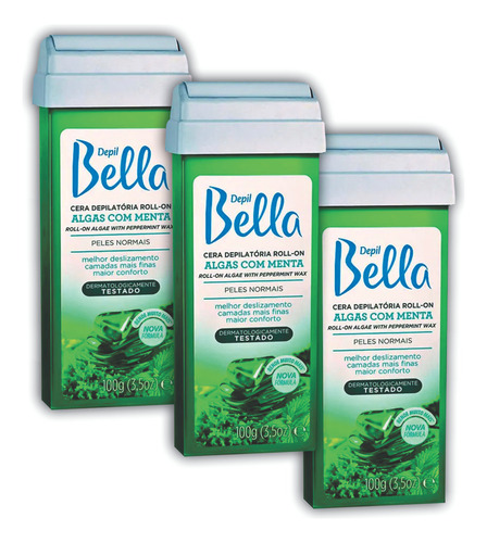 03 Refil Cera Depilatória Algas Com Menta Depil Bella 100g