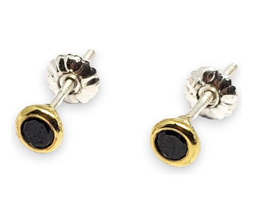 Aros Plata Y Oro Mini Susanito A Rosca Con Cubic Negro