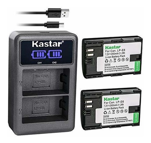 X2 Kastar Batería + Cargador Dual Lcd Para Canon Lp-e6, Lp-e