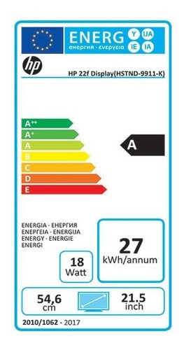 Monitor Hp 22f 22 Pulgadas Fhd 75 Hz 5ms Hdmi Vga Ips Negro