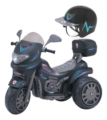 Moto Elétrica 12 V Sprint Turbo Preta Com Capacete Biemme Cor Preto com Azul Voltagem do carregador 110V/220V