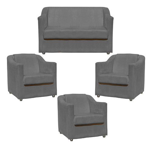 Kit Namoradeira + 3 Poltronas Decorativas Reforçadas Cor Cinza