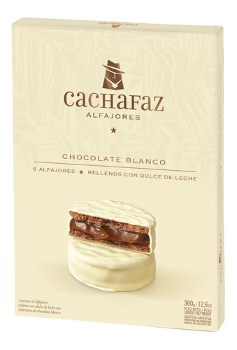 Cachafaz Alfajores Chocolate Blanco Caja Regalo X6