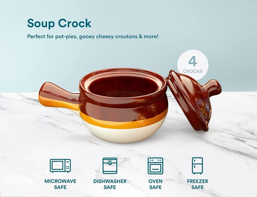 Juego De 4 Cuencos De Sopa Francesa Cerámica Con Asa 443 Ml