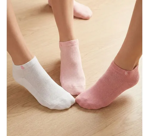 Kit 3 Pares Meia Lupo Cano Curto Algodão - Cor Rosa e Branco