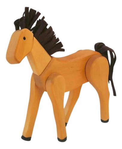 Cavalo De Madeira Articulado Bege Claro 18cm