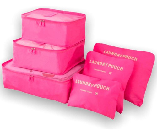 Kit Bolsas De Armazenamento Organizador Para Viagem 6 Pçs Cor Pink